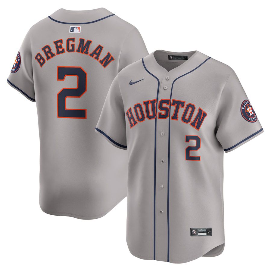 Men Houston Astros #2 Alex Bregman Nike Gray Away Limited Player MLB Jersey->houston astros->MLB Jersey
